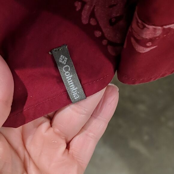 Columbia button down top two tone red collared size large elbow sleeve - Picture 4 of 8